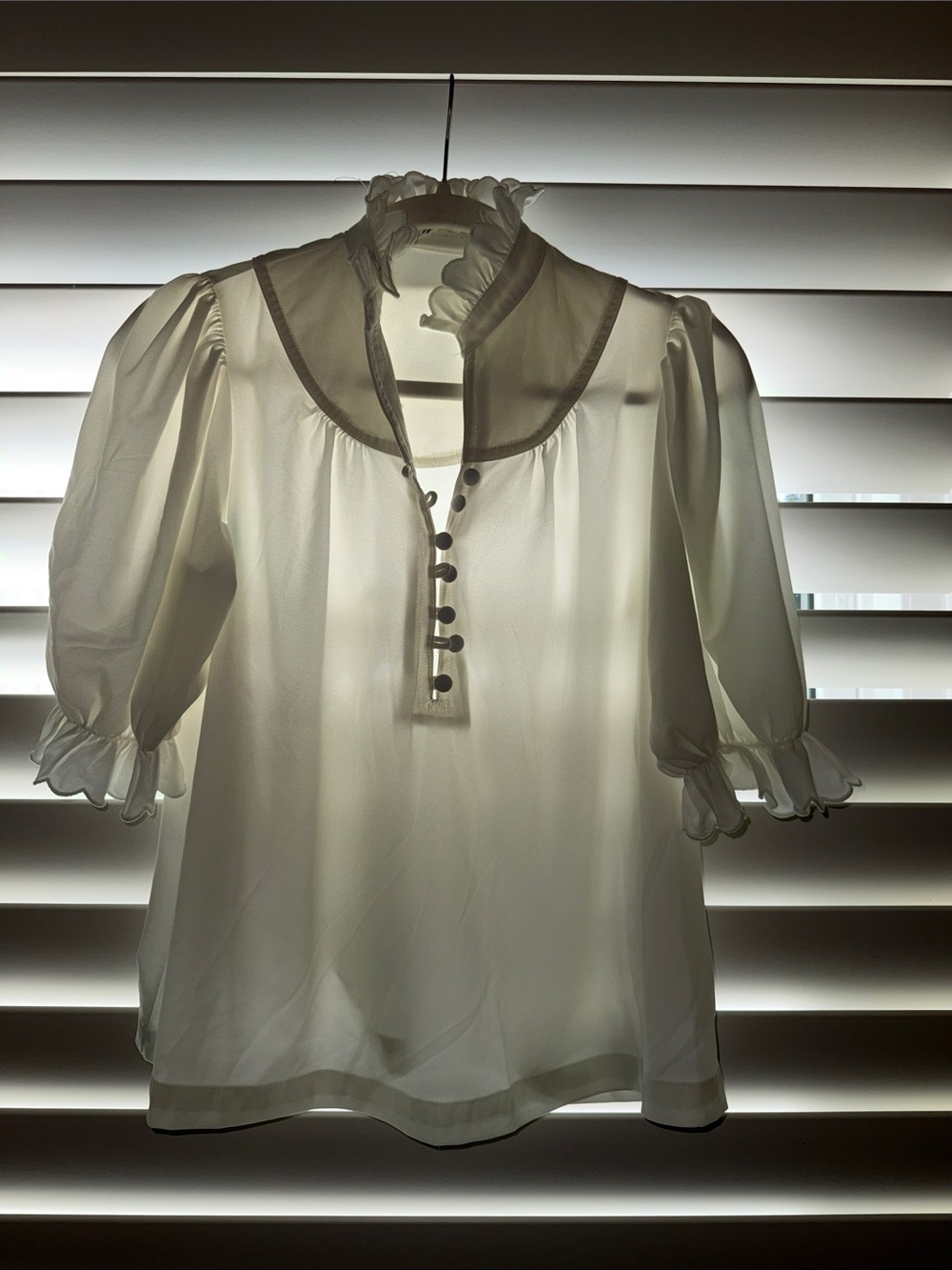 Pomander Place Cream Ruffled Collar Blouse